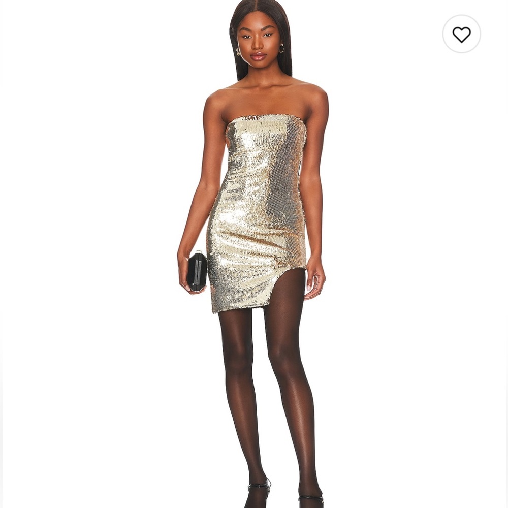 L’Academie Mea Strapless Mini Dress in Champagne Silver